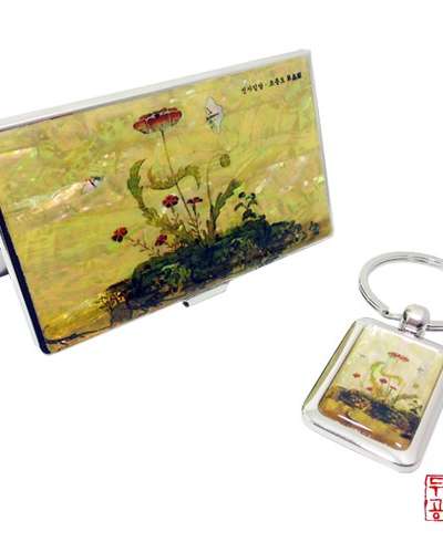 【シンサイムダン】草虫図 - 芍薬と白い蝶 カードケース＆キーリング