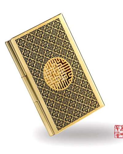 完子文透彫丸形金属名刺入れ[ブラック]