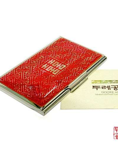 螺鈿名刺入れ[喜字文 赤]