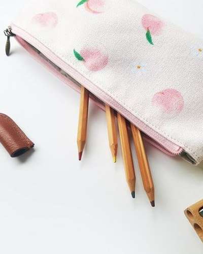 O-CHECK Cotton Pencil Case Pen Pouch_Peach