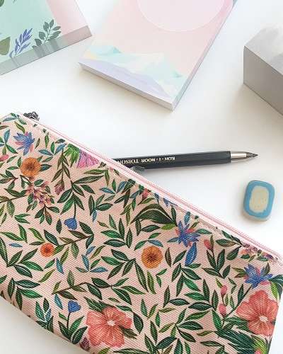 O-CHECK Pencil Case Cotton Pen Pouch_Flower