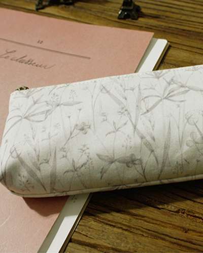 O-CHECK Leaf Pattern Cotton Pencil Case Pen Pouch