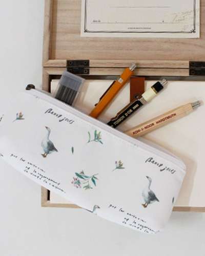 O-CHECK Pencil Case Cotton Pen Pouch_La Nature