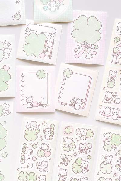 Floro | Clover Imitation Paper Pack (4 Stickers + 7 Pieces)