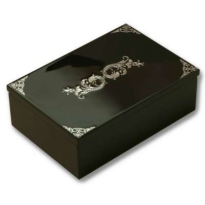 Black Wooden Dragon Box with Glossy Silver