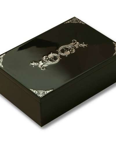 Black Wooden Dragon Box with Glossy Silver