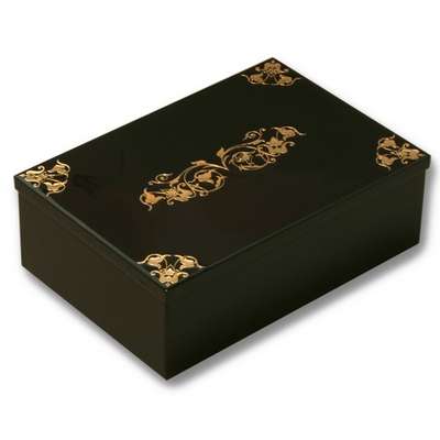 Black Bin Box with Traditional Vine Pattern (Glossy Gold)