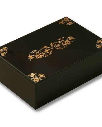 Black Bin Box with Traditional Vine Pattern (Glossy Gold)
