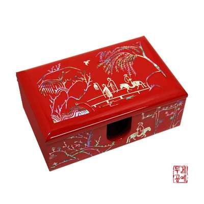 Plum Blossom and Orchid Painting Automatic Business Card Holder [Mahogany Red]