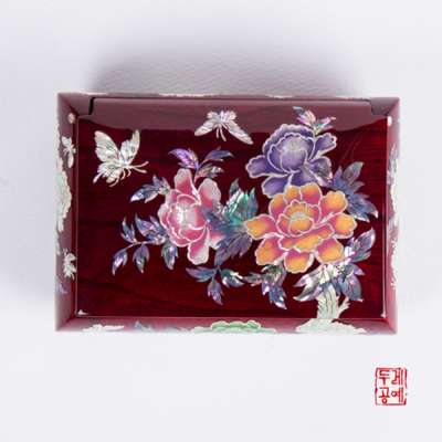 Wood Grain Polished Wooden Peony Pattern Business Card Case