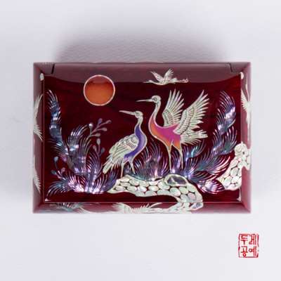 Wooden Rolling Cranes and Pine Business Card Holder