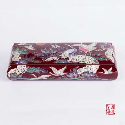 Wooden Scroll Pen Case with Crane Design