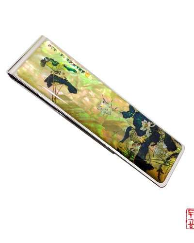 シムサジョン「蓮池遊鶴」螺鈿マネークリップ