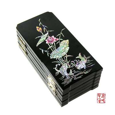 Inlaid Mother-of-Pearl Folk Painting 6-Panel Screen [Black]