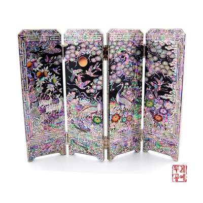 Cranes and Geese 4-Panel Screen [Black]