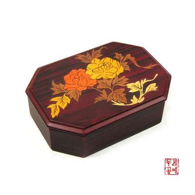 Peony Inlay Octagonal Wooden Box