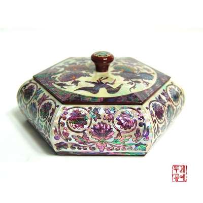 Floral and Bird Hexagonal Multi-Purpose Box [Small - Red]