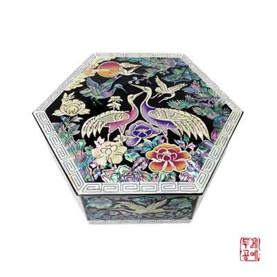 Pine and Crane Hexagonal Mini Multi-Purpose Box [Black]