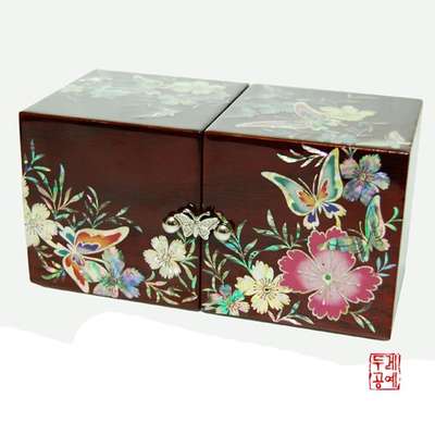 Wood Painted Butterfly and Flower Double Box