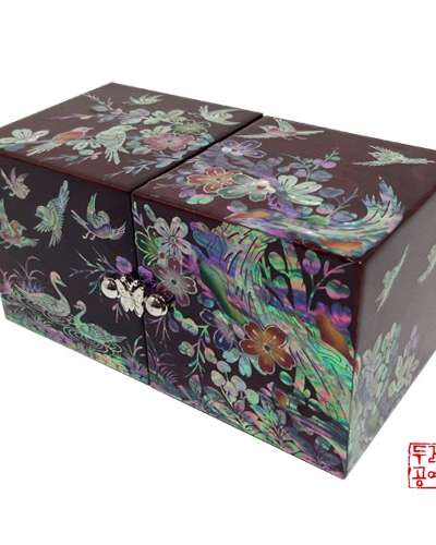 天然木製梅花鳥双合