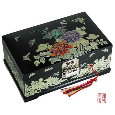 Peony and Butterfly Hand-Painted Jewelry Box