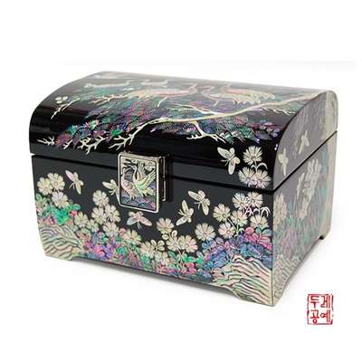 Colored Painting Landscape Crane Jewelry Box [Black]
