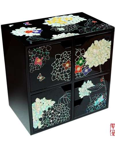 満開紫陽花と蝶の引き出し型ジュエリーボックス[大]