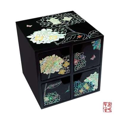 Full Bloom Hydrangea and Butterfly Embroidered Drawer Jewelry Box [Small]