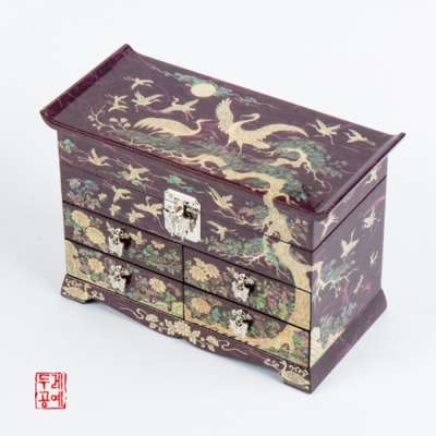 Mountain Water Pine Crane Pattern Hanji Drawer Jewelry Box [Purple]