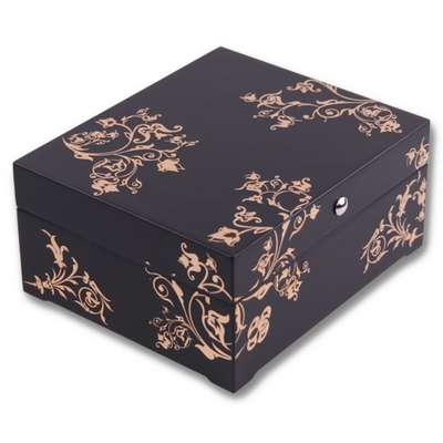 Black Obsidian Jewelry Box - Arabesque Pattern (Matte Gold)