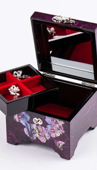National Flower Hibiscus Butterfly Jewelry Box (Purple)
