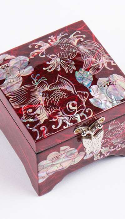 Water Lily and Goldfish Jewelry Box (Red)