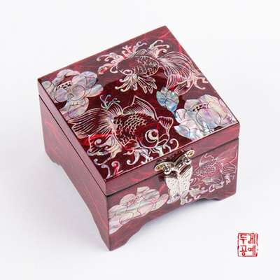 Water Lily and Goldfish Jewelry Box (Red)