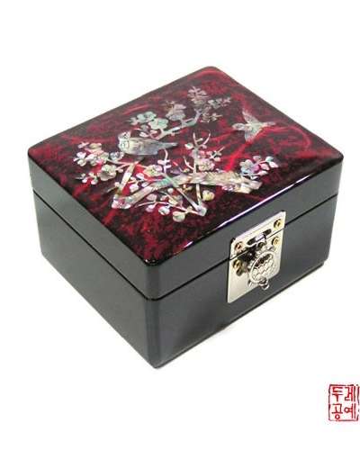 Korean Hanji Jewelry Box with Plum Blossom Pattern [Red]