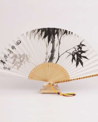 Black Bamboo Hand-Painted Folding Fan