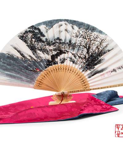 Black Bamboo Hand-Painted Folding Fan (Four Seasons)