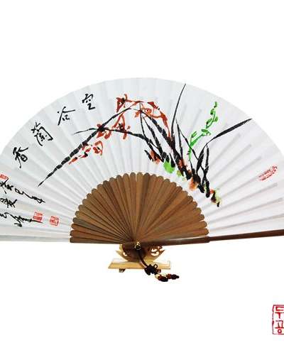Unbong Black Bamboo Fan [Orchid]