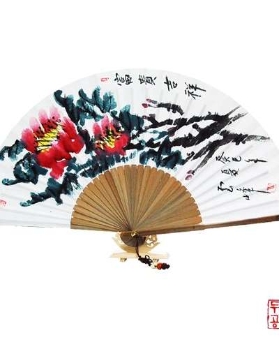 Unbong Black Bamboo Fan [Peony]