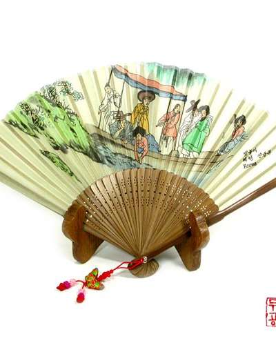 Bamboo and Mulberry Paper Folding Fan - Hyewon Shin Yun-bok [Pleasure Boat]
