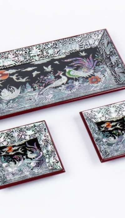 鳳凰文様 角型トレイセット(3P)