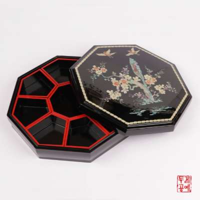 Plum Blossom and Bird Red Lacquer Nine-Compartment Box