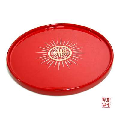 Bat Pattern Lacquered Wood Tray [Red]