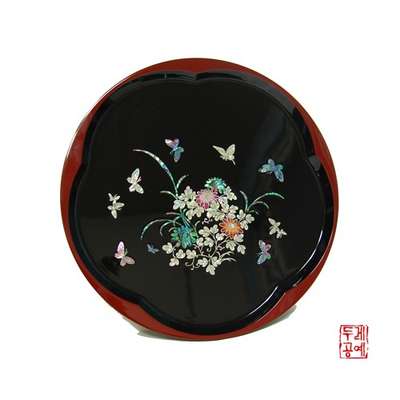 Flower Pattern Round Tray with Butterfly Motif