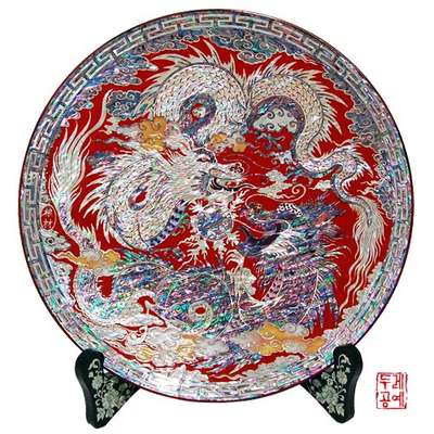 Cloud and Dragon Round Tray [Red]
