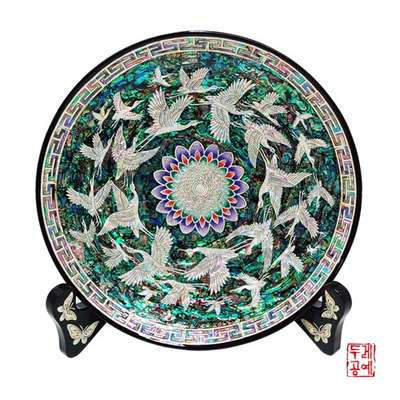 Mother-of-Pearl Inlay Flock of Cranes Round Tray