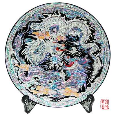 Cloud and Dragon Round Tray [Black]