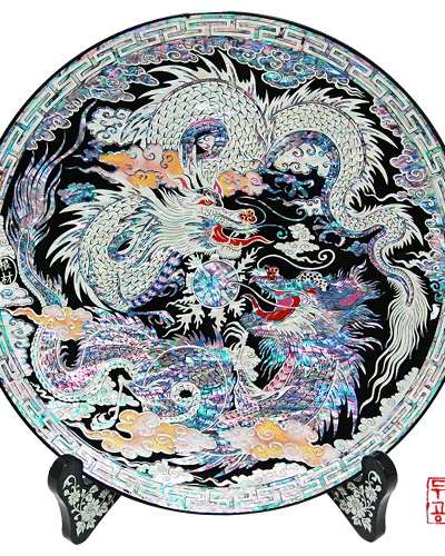 雲龍図円形トレー[黒]