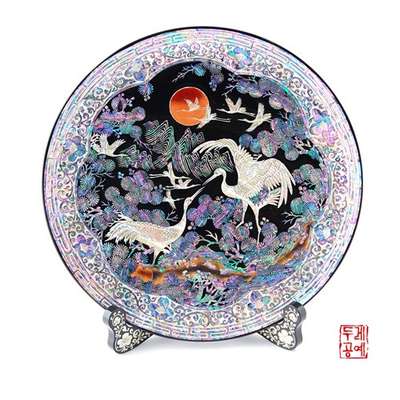 Moonlit Flock of Cranes Round Tray