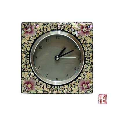 Nacre Small Square Desk Clock - Flower Pattern
