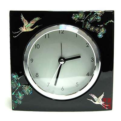 Mother-of-Pearl Inlay Square Clock (Pine and Crane)